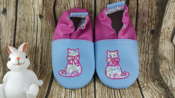 Soft leather slippers, cat, baby slipper, child slipper, personalized slipper,