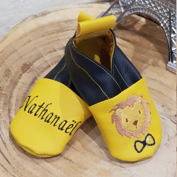 Soft leather slippers, imitation leather, baby slipper, boy slipper, girl slipper, child slipper, personalized slipper, lion