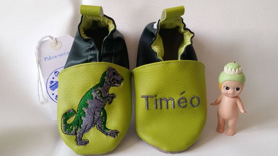 Chaussons souples avec applications - Vert/dinosaure - ENFANT