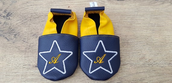 Soft leather slippers, faux leather, baby slipper, boy slipper, child shoe, custom slipper, star and initial