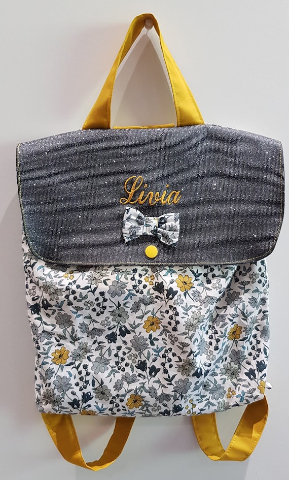 Backpack nursery / kindergarten imitation leather and cotton flower limited edition