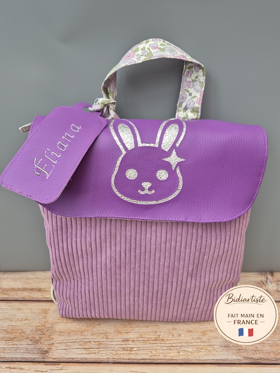 Premium handmade corduroy nursery bag – Personalized bunny children's backpack – Unique gift