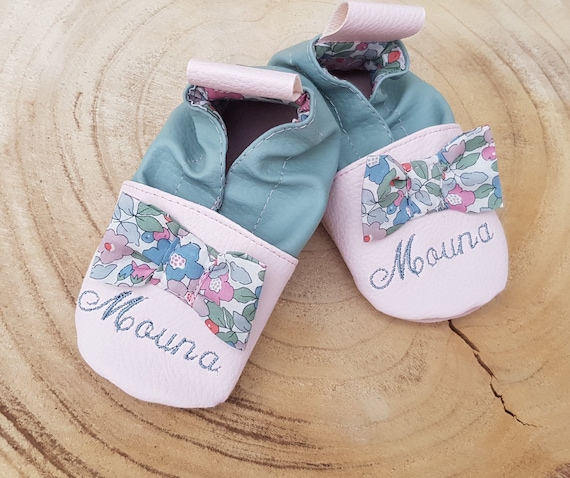 Soft leather slippers, imitation leather, baby slipper, girl slipper, child slipper, personalized slipper, liberty knot