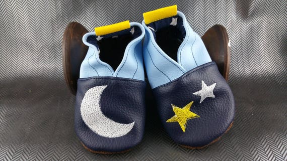 Soft leather slippers, imitation leather, baby slipper, boy slipper, girl slipper, child slipper, personalized slipper, moon, stars