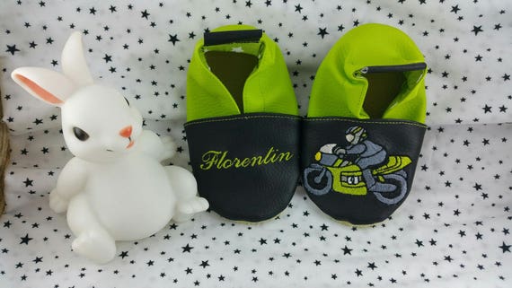 Soft leather, faux leather, baby slipper, boy's slipper, girl's slipper, child's slipper, custom slipper, biker, motorcycle