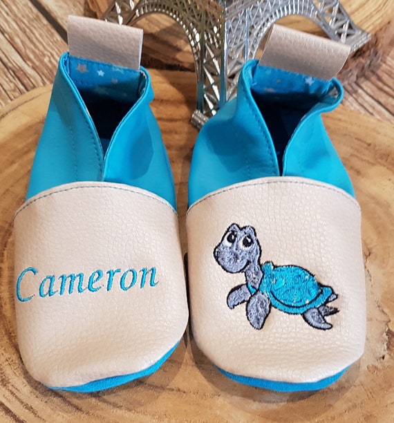 Soft leather slippers, imitation leather, baby slipper, boy slipper, girl slipper, child slipper, personalized slipper, turtle