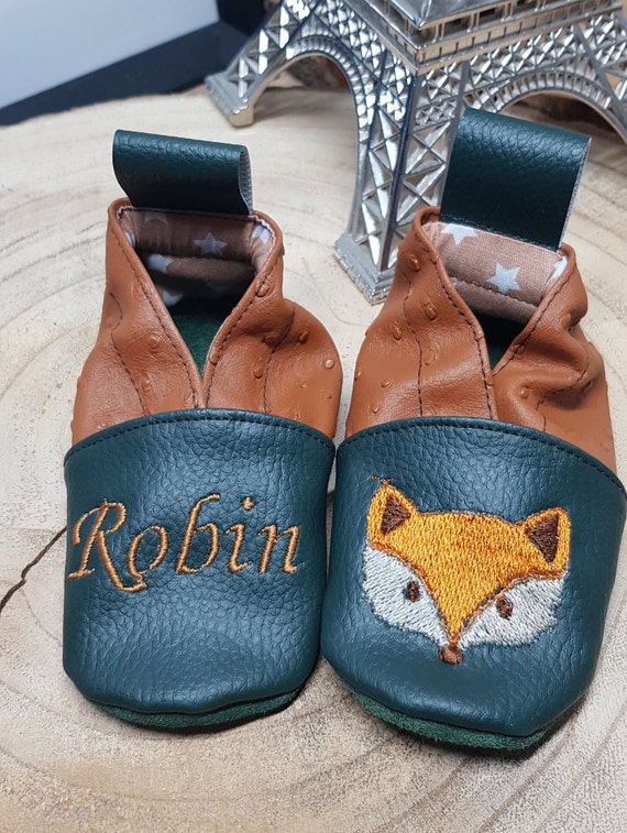 Soft leather slippers, baby slipper, child slipper, personalized slipper, fox