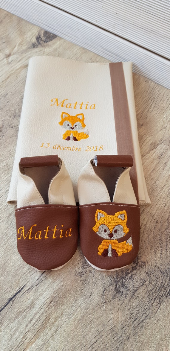 Slippers and protects health book, fox, Birth gift to customize