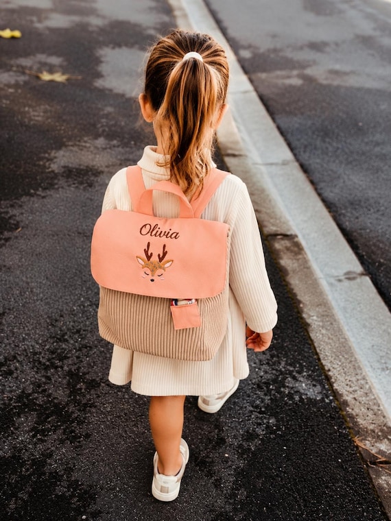Personalized kids backpack fox – Handmade toddler backpack – Corduroy nursery bag – Unique baby gift