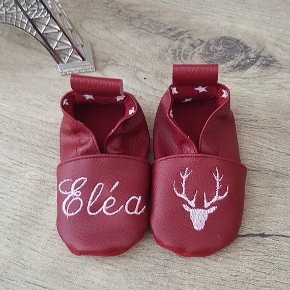 Soft leather slippers, faux leather, baby slipper, boy slipper, girl slipper, child slipper, custom slipper, deer head