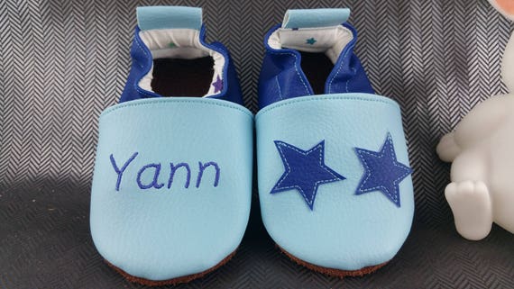 Soft leather slippers, imitation leather, baby slipper, boy slipper, girl slipper, children's slipper, personalized slipper, stars