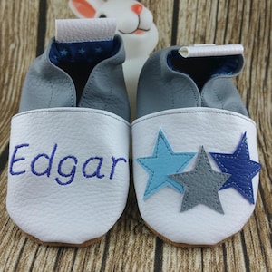 Zachte leren pantoffels, imitatieleer, babyslippers, jongensslippers, meisjesslippers, kinderslippers, gepersonaliseerde pantoffel, sterren afbeelding 1