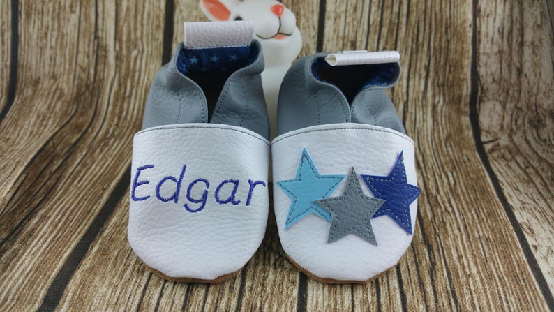 Zachte leren pantoffels, imitatieleer, babyslippers, jongensslippers, meisjesslippers, kinderslippers, gepersonaliseerde pantoffel, sterren afbeelding 1