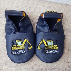 Soft leather slippers, backhoe, excavator to personalize