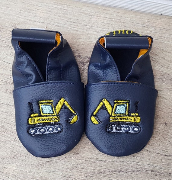 Soft leather slippers, backhoe, excavator to personalize