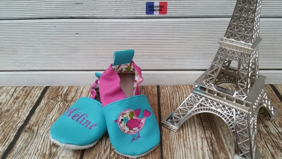 Soft leather slippers, imitation leather, baby slipper, boy slipper, girl slipper, child slipper, personalized slipper, bird, piou