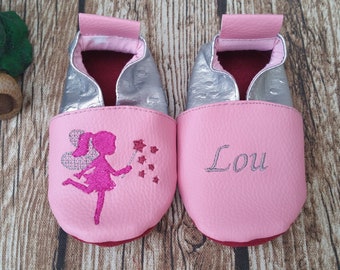 Chaussons souples cuir, simili cuir, chausson bébé, chausson garçon, chausson fille, chausson enfant, chausson personnalisé, fée