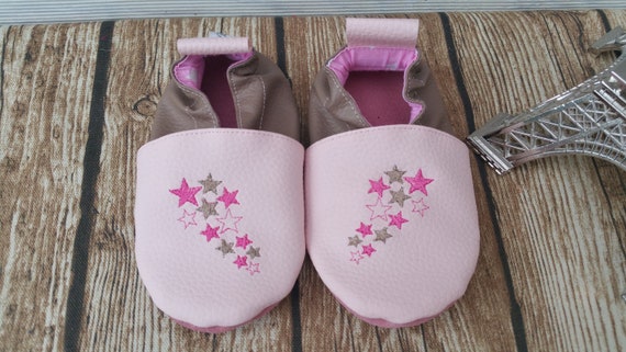 Soft slippers for children, leather slippers, baby slipper, girl slipper, personalized slipper, embroidered stars, star slippers