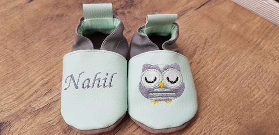 Soft leather slippers, imitation leather, baby slipper, boy slipper, girl slipper, child slipper, personalized slipper, owl, owl