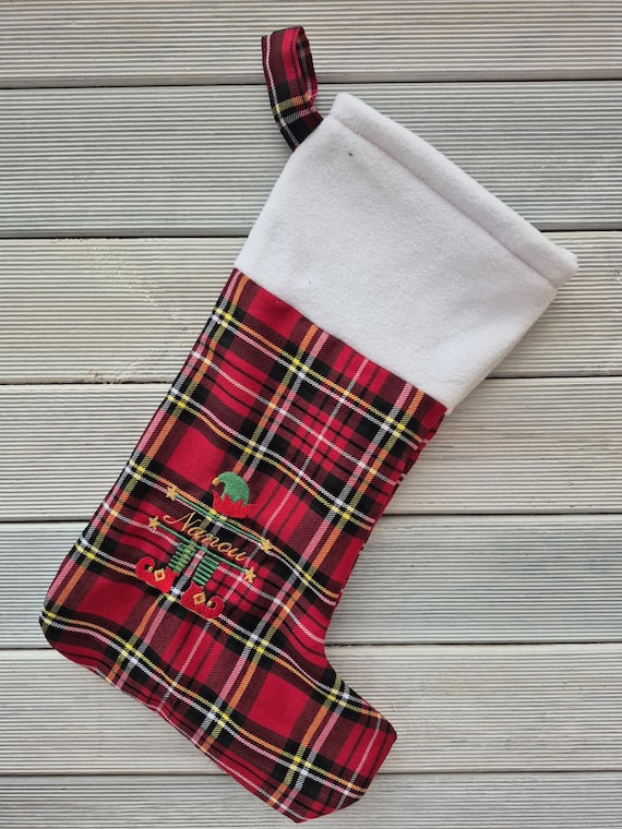 Personalized Christmas stocking with name – Embroidered Christmas boot – Children's/family decoration – Handmade gift – Scottish