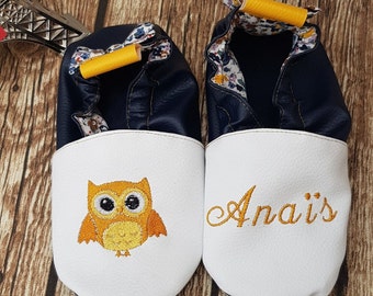 Soft leather slippers, imitation leather, owl, children's slipper, personalized slipper, limited edition