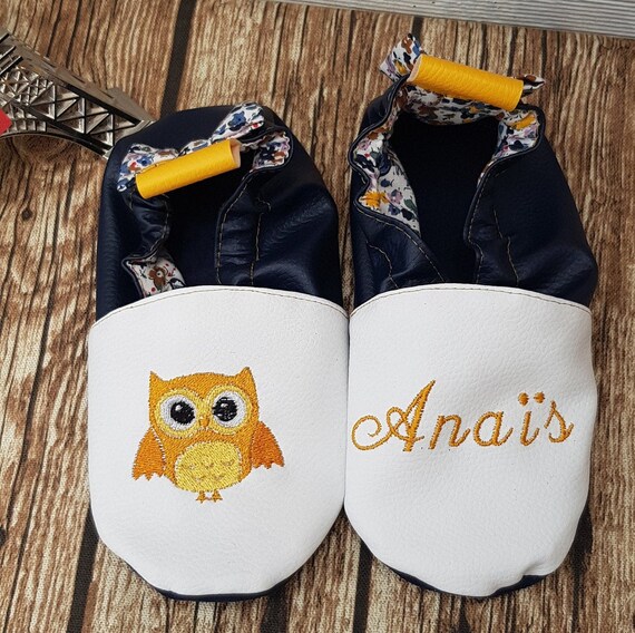 Soft leather slippers, imitation leather, owl, children's slipper, personalized slipper, limited edition