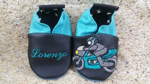 Soft leather slippers, imitation leather, baby slipper, boy slipper, girl slipper, child slipper, personalized slipper, racing motorcycle