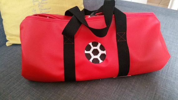 Duffel bag, faux leather, sports, weekend bag football embroidered, personalized