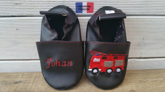 Soft leather slippers, imitation leather, baby slipper, boy slipper, girl slipper, child slipper, personalized slipper, firefighter