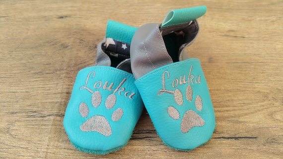 Soft leather slippers, cat, baby slipper, personalized slipper, paws