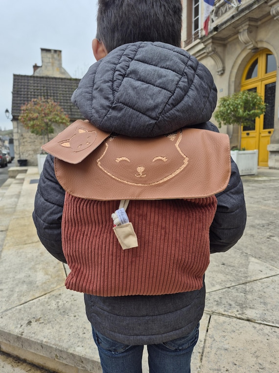 Personalized kids backpack fox – Handmade toddler backpack – Corduroy nursery bag – Unique baby gift