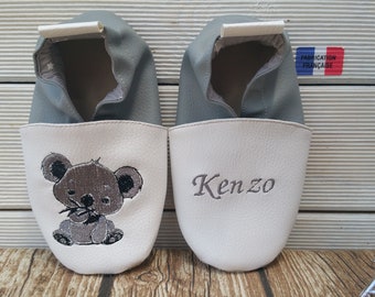 Chaussons souples cuir, simili cuir, chausson bébé, chausson garçon, chausson fille, chausson enfant, chausson personnalisé, koala