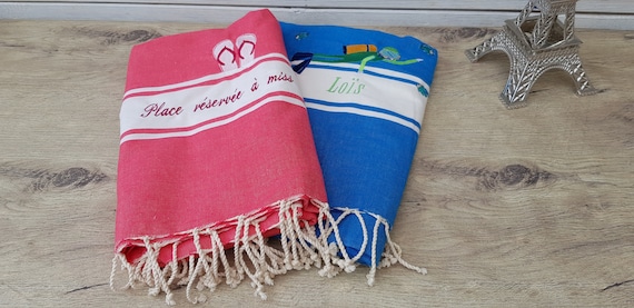 Embroidered fouta, personalized beach towel, embroidered bath towel