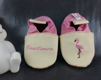 Soft leather slippers, imitation leather, baby slipper, boy slipper, girl slipper, child slipper, personalized slipper, pink flamingo