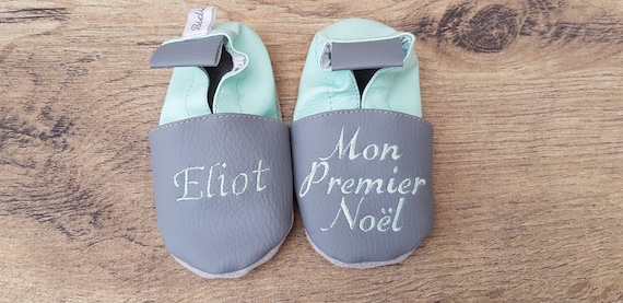 Soft leather slippers, imitation leather, baby slipper, My first Christmas to personalize