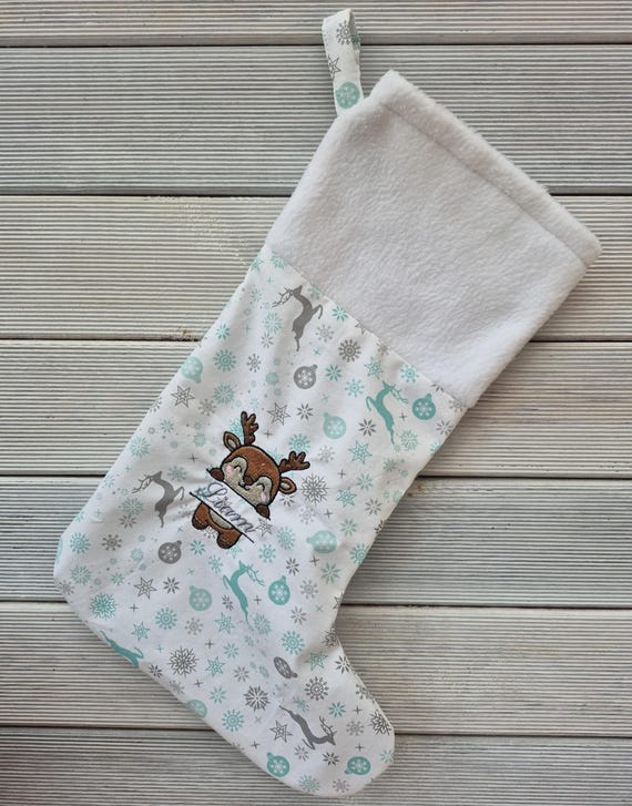 Chaussette de Noël personnalisée prénom – Botte de Noël brodée – Décoration Noël enfant / famille  Cadeau Noël fait main - Livraison Offerte