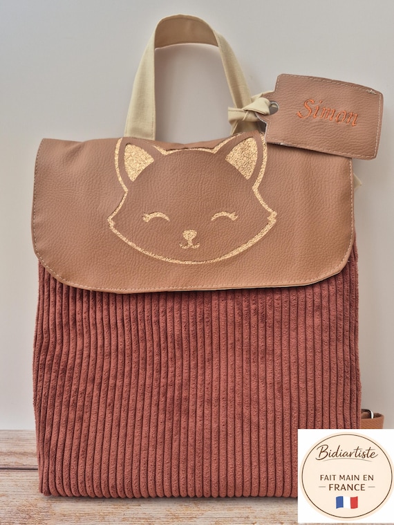 Personalized kids backpack fox – Handmade toddler backpack – Corduroy nursery bag – Unique baby gift