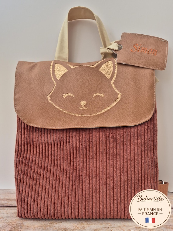 Personalized kids backpack fox – Handmade toddler backpack – Corduroy nursery bag – Unique baby gift