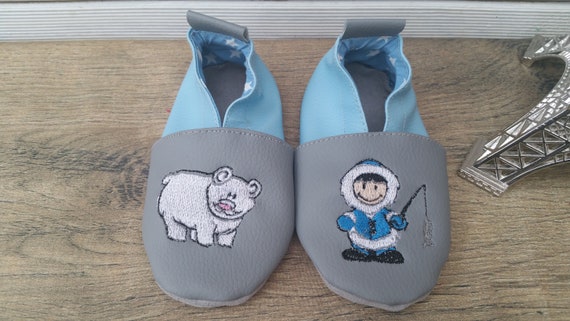 Soft leather slippers, imitation leather, baby slipper, boy slipper, girl slipper, children's slipper, polar bear, eskimo