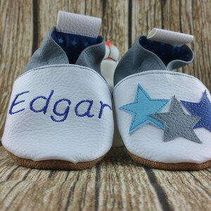 Zachte leren pantoffels, imitatieleer, babyslippers, jongensslippers, meisjesslippers, kinderslippers, gepersonaliseerde pantoffel, sterren afbeelding 3