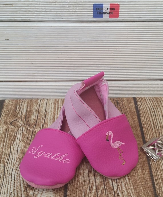 Soft leather slippers, imitation leather, baby slipper, boy slipper, girl slipper, child slipper, personalized slipper, pink flamingo