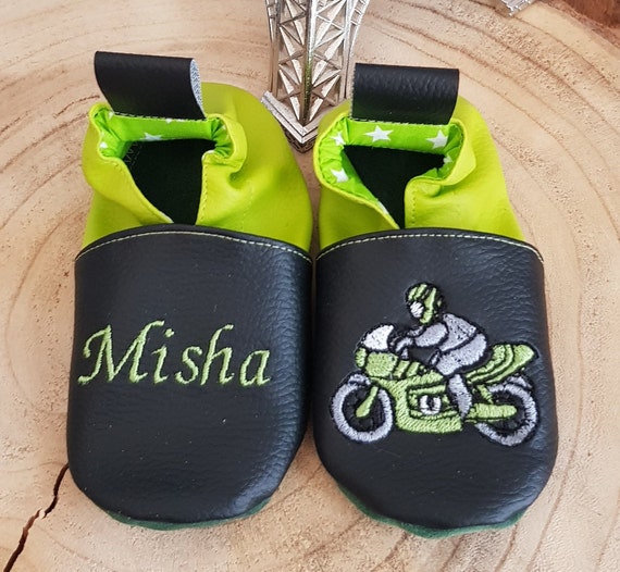 Soft leather slippers, imitation leather, baby slipper, boy slipper, girl slipper, child slipper, personalized slipper, biker, motorcycle