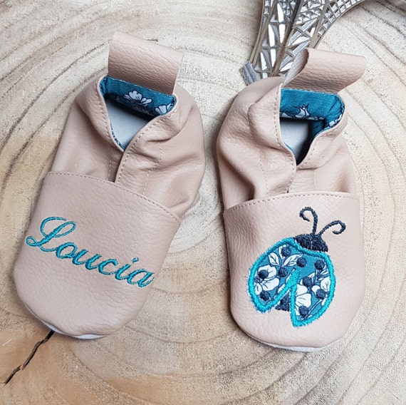 Soft leather slippers, baby slipper, child slipper, personalized slipper, ladybug