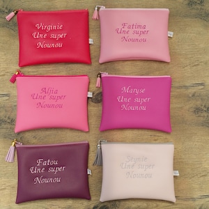 Pochette femme simili cuir, pochette maîtresse, pochette maman, pochette sac à main, brodée, personnalisée (vendue à l'unité)