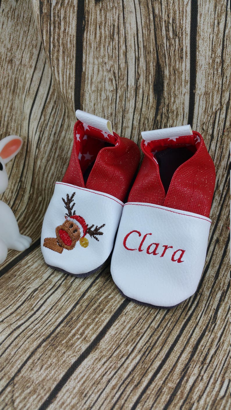 Soft leather slippers, faux leather, baby slipper, boy slipper, girl slipper, child slipper, custom slipper, Christmas image 3