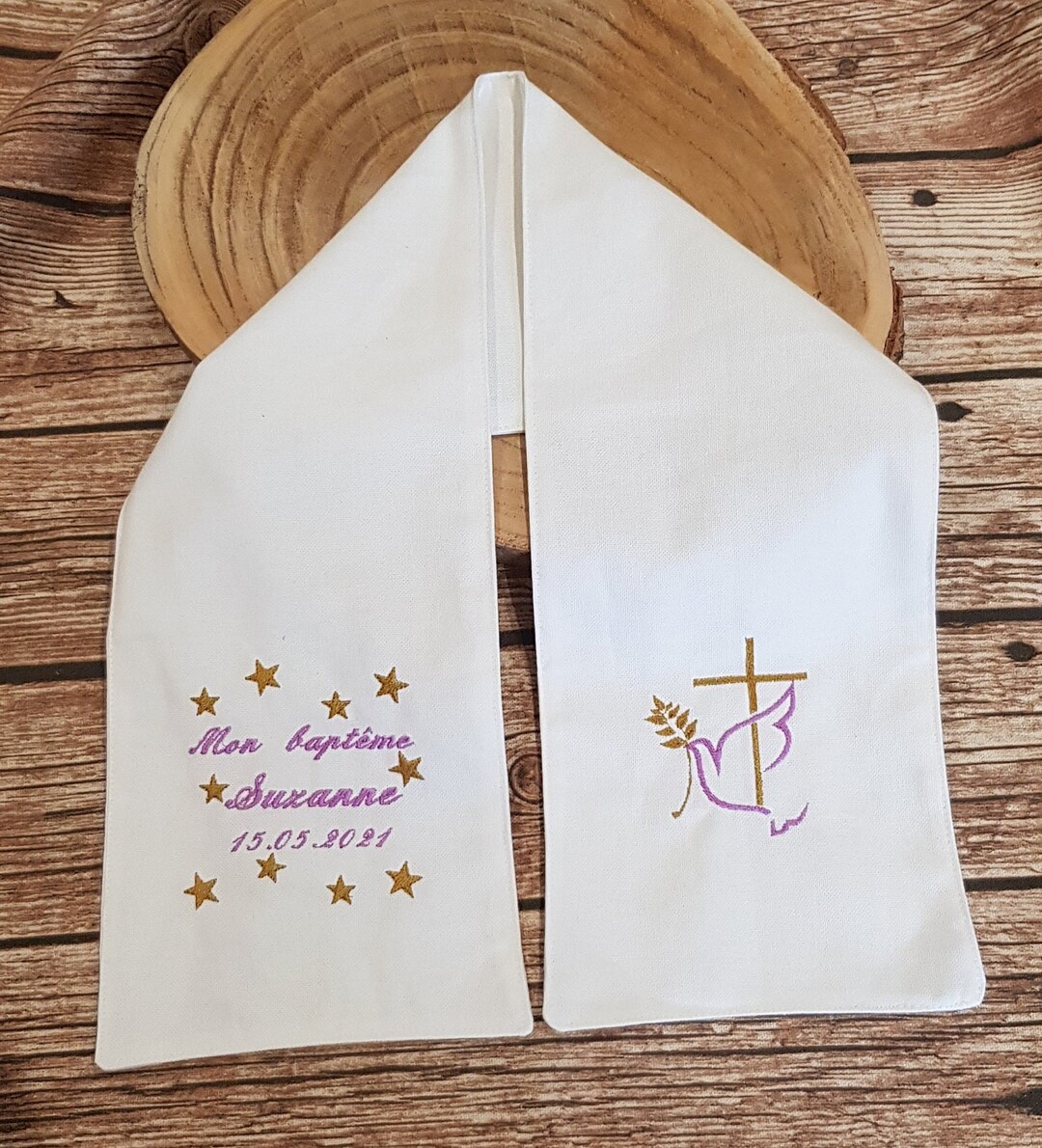 Fazzoletto Da Battesimo Ricamato Personalizzabile - Con Colomba, Lino E Cotone - Foto 2