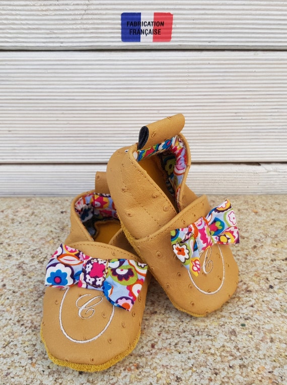 Soft slippers leather, imitation leather, liberty, personalized slipper with sewn bows