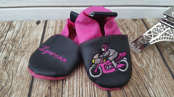 Soft leather slippers, imitation leather, baby slipper, boy slipper, girl slipper, child slipper, personalized slipper, racing motorcycle