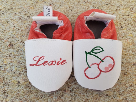 Soft leather slippers, faux leather, baby slipper, boy slipper, girl slipper, child slipper, custom slipper, cherry
