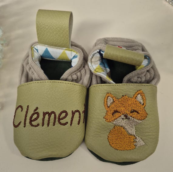 Personalized soft booties, baby booties, children's booties embroidered with name – Handmade, soft and unique baby gift idea - fox